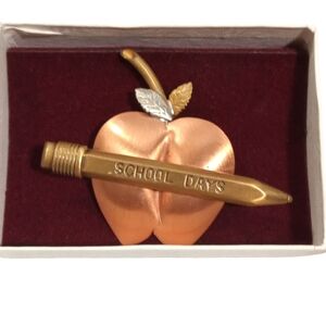 Gold Apple Brooch with Pencil Accent